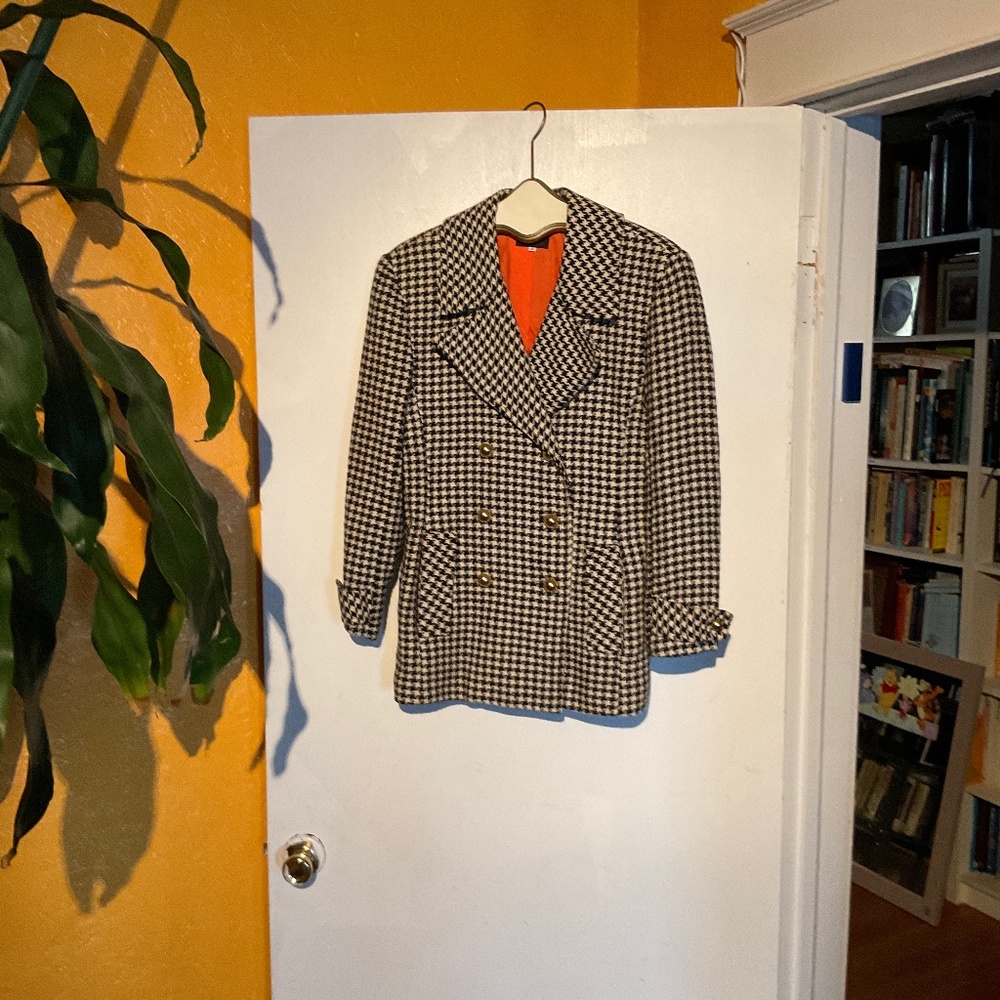 Women’s Anna Sue Wool Blazer Double Breasted Check Print Size Small